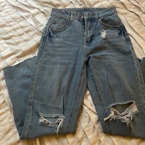 wide leg distressed jeans